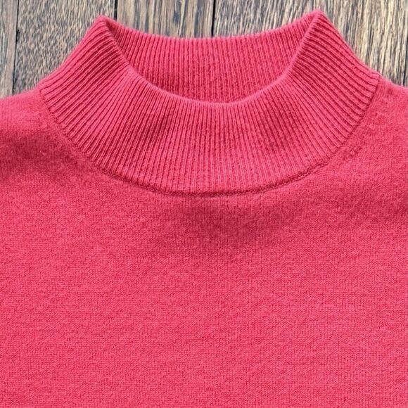 Crew 100% Cashmere Mock Neck Sweater Size Sm Vivid Coral Drop Shoulder Rib Trim - Picture 4 of 6